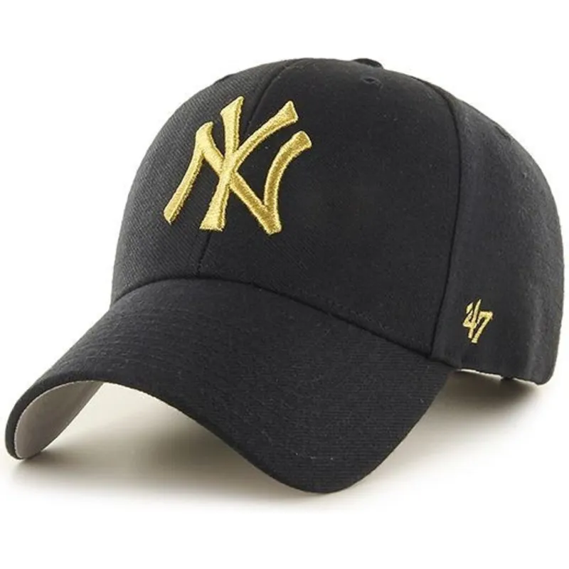 mutzen-gebogen-schwarz-verstellbares-band-oro-der-new-york-yankees-mlb-von-47-brand