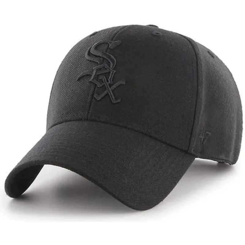 47 Brand Curved Brim Schwarzes Logo Chicago White Sox MLB MVP Snapback Cap schwarz Caphunters