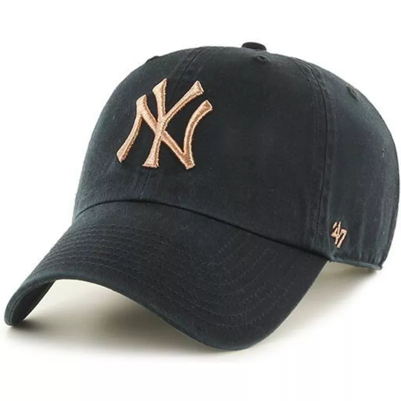 47-brand-curved-brim-bronze-logo-new-york-yankees-mlb-clean-up-metallic-cap-schwarz