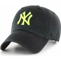 47-brand-curved-brim-gelbes-logo-new-york-yankees-mlb-clean-up-cap-schwarz