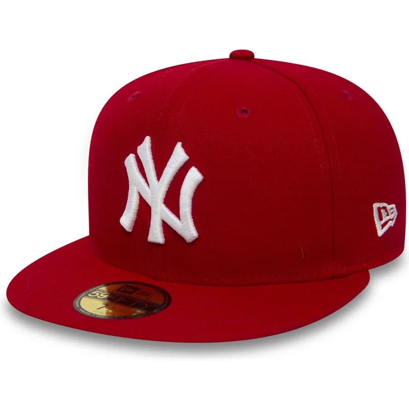 rote-angepasste-59fifty-essential-flat-cap-der-new-york-yankees-mlb-von-new-era