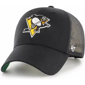 47 Brand Mit Gelbem Logo Pittsburgh Penguins NHL MVP Branson Trucker Cap schwarz