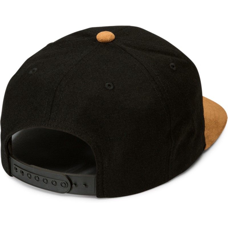 volcom-flat-brim-charrot-quarter-fabric-snapback-cap-schwarz-mit-braunem-schirm