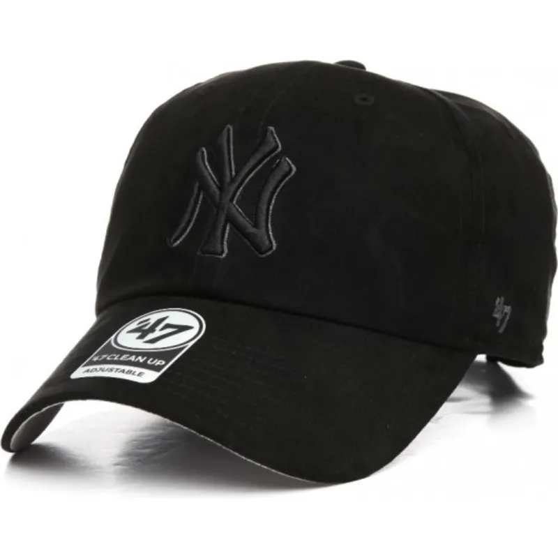 new-york-yankees-mlb-clean-up-ultra-basic-47-brand-schwarze-gebogene-kappe-mit-schwarzem-logo