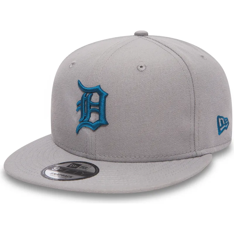 graue-snapback-kappe-mit-flachem-schirm-und-blauem-logo-9fifty-essential-league-der-detroit-tigers-mlb-von-new-era