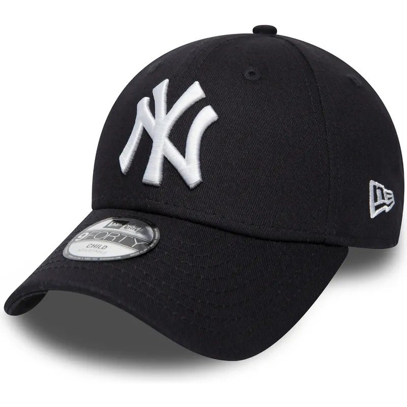 mutzen-gebogen-schwarz-verstellbares-band-fur-kinder-velcro-9forty-essential-der-new-york-yankees-mlb-von-new-era