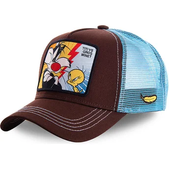 capslab-looney-tunes-silvestre-vs-tweety-tvg1-braun-und-blau-trucker-kappe