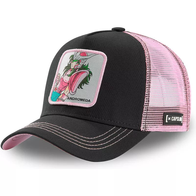 capslab-andromeda-shun-and1-saint-seiya-knights-of-the-zodiac-black-and-pink-trucker-hat