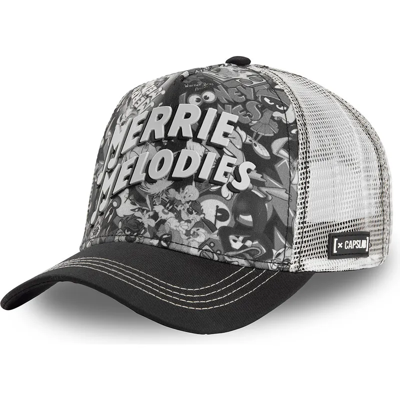schwarze-und-weisse-trucker-kappe-merrie-melodies-baw1-looney-tunes-von-capslab