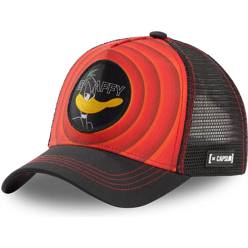 mutzen-gebogen-rot-snapback-duffy-duck-looney-tunes-von-capslab