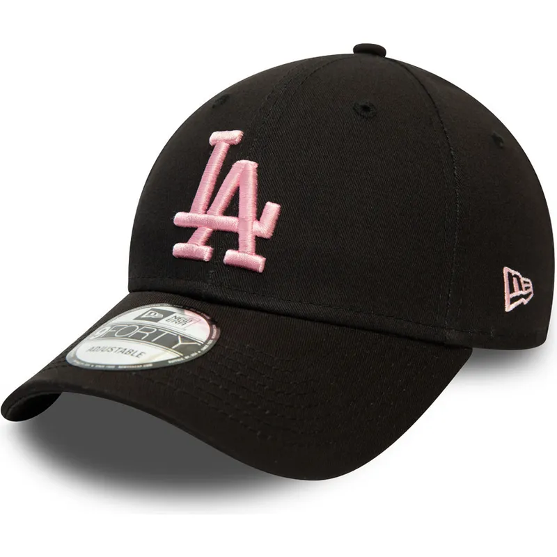 mutzen-gebogen-schwarz-verstellbares-band-rosa-9forty-league-essential-der-los-angeles-dodgers-mlb-von-new-era