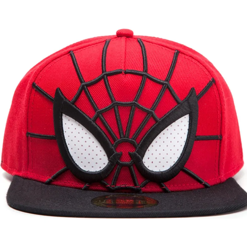 rote-und-schwarze-snapback-kappe-mit-flachem-schirm-spider-man-3d-mesh-eyes-marvel-comics-von-difuzed