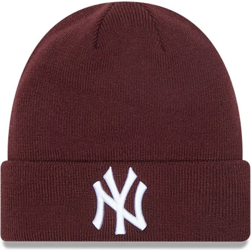 mutzen-rot-granate-cuff-beanie-league-essential-der-new-york-yankees-mlb-von-new-era