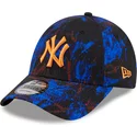 new-era-curved-brim-orange-logo-9forty-ray-scape-new-york-yankees-mlb-blue-adjustable-cap
