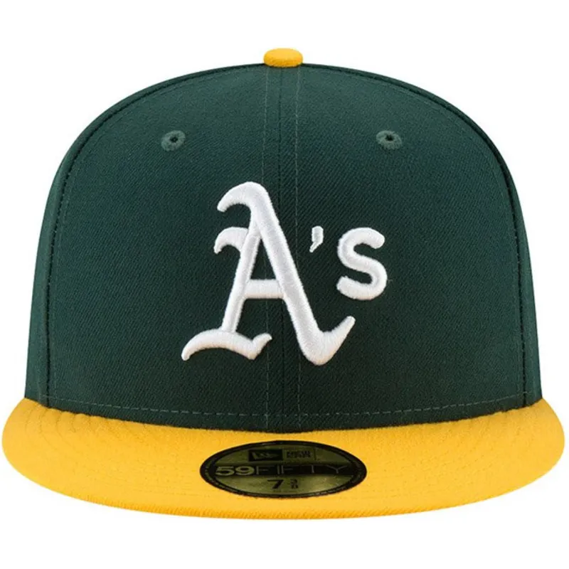 grune-und-gelbe-enganliegende-flat-cap-59fifty-ac-perf-von-oakland-athletics-mlb-von-new-era