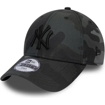 Gebogene Kappe schwarzes Camouflage verstellbar für Kinder mit schwarzem Logo 9FORTY League Essential von New York Yankees MLB v