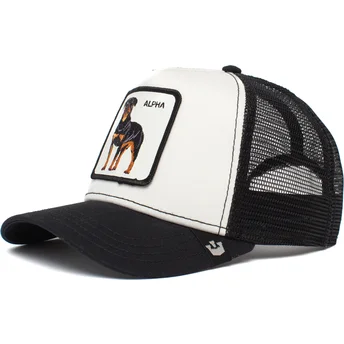 schwarz-weisse-trucker-kappe-rottweiler-alpha-dog-the-farm-von-goorin-bros