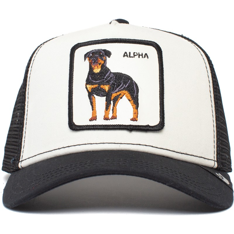 Goorin Bros. Rottweiler Dog Alpha Dog The Farm White and Black Trucker