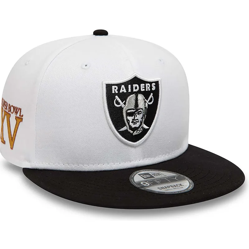 mutzen-flach-weiss-snapback-9fifty-crown-patches-super-bowl-xv-der-las-vegas-raiders-nfl-von-new-era