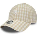 mutzen-gebogen-beige-verstellbares-band-9forty-gingham-der-new-york-yankees-mlb-von-new-era