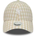 mutzen-gebogen-beige-verstellbares-band-9forty-gingham-der-new-york-yankees-mlb-von-new-era