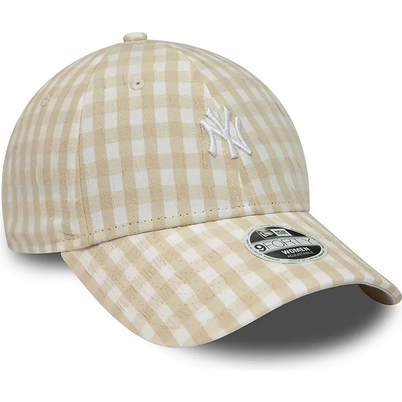 mutzen-gebogen-beige-verstellbares-band-9forty-gingham-der-new-york-yankees-mlb-von-new-era