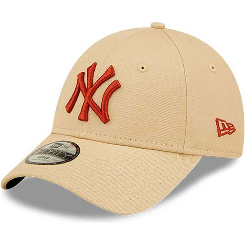 new-era-curved-brim-youth-brown-logo-9forty-league-essential-new-york-yankees-mlb-beige-adjustable-cap