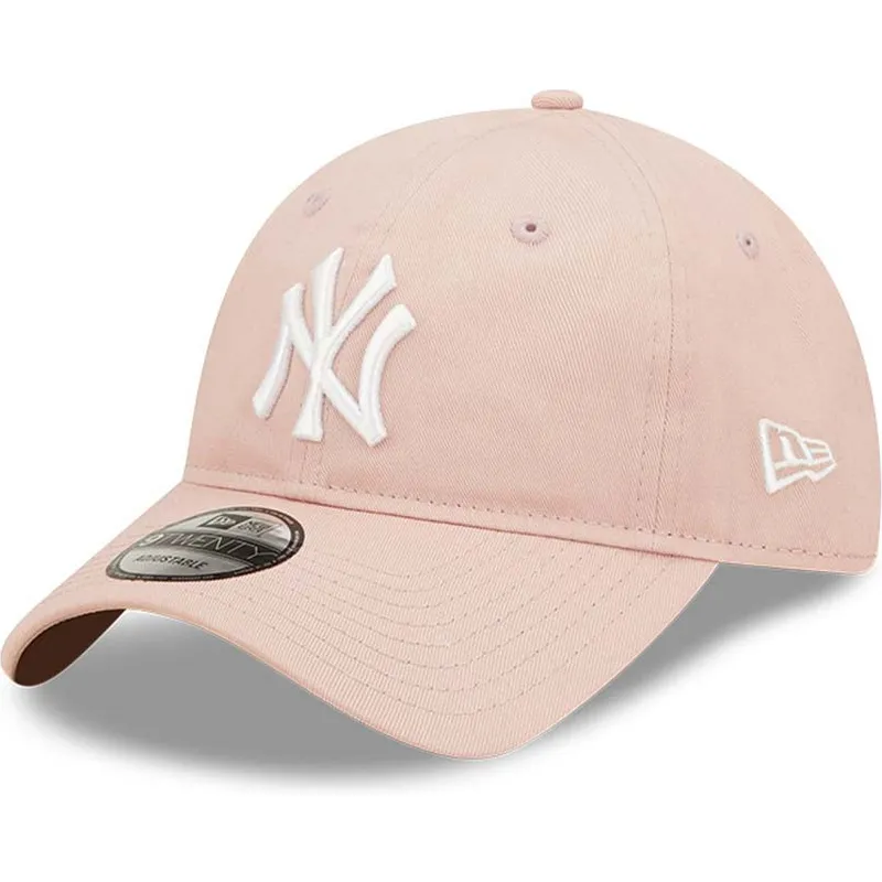 mutzen-gebogen-rosa-verstellbares-band-9twenty-league-essential-der-new-york-yankees-mlb-von-new-era