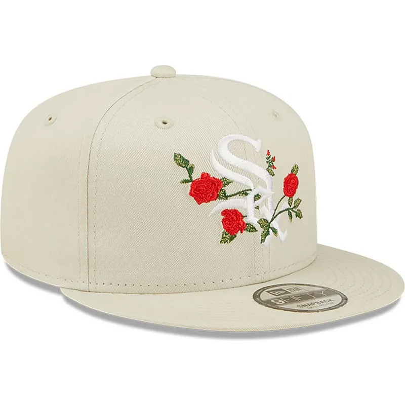 mutzen-flach-beige-snapback-9fifty-flower-der-chicago-white-sox-mlb-von-new-era