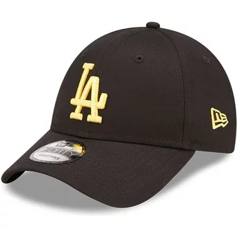 New Era Curved Brim Yellow Logo 9FORTY League Essential Los Angeles Dodgers MLB Black Adjustable Cap