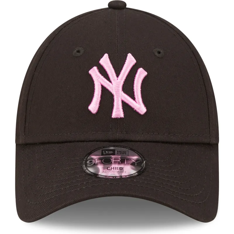 mutzen-gebogen-schwarz-verstellbares-band-fur-kinder-rosa-9forty-league-essential-der-new-york-yankees-mlb-von-new-era