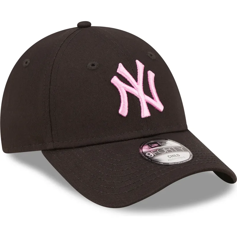 mutzen-gebogen-schwarz-verstellbares-band-fur-kinder-rosa-9forty-league-essential-der-new-york-yankees-mlb-von-new-era