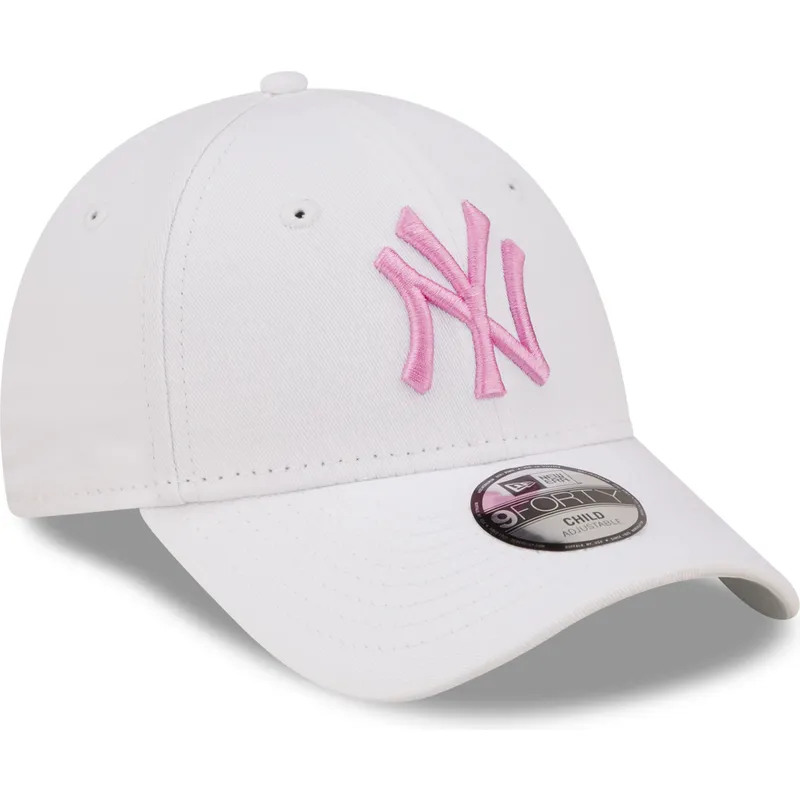 mutzen-gebogen-weiss-verstellbares-band-fur-kinder-rosa-9forty-league-essential-der-new-york-yankees-mlb-von-new-era