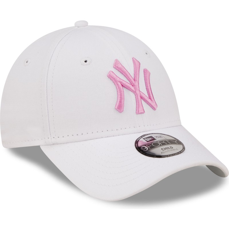 new-era-curved-brim-youth-pink-logo-9forty-league-essential-new-york-yankees-mlb-white-adjustable-cap