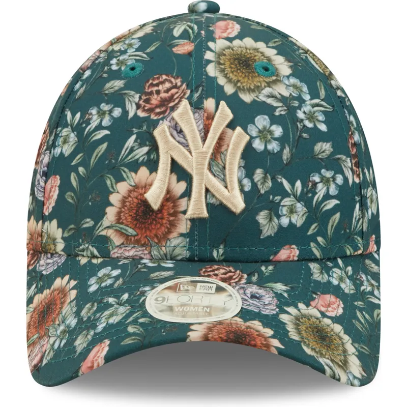 mutzen-gebogen-grun-verstellbares-band-9forty-all-over-print-floral-der-new-york-yankees-mlb-von-new-era