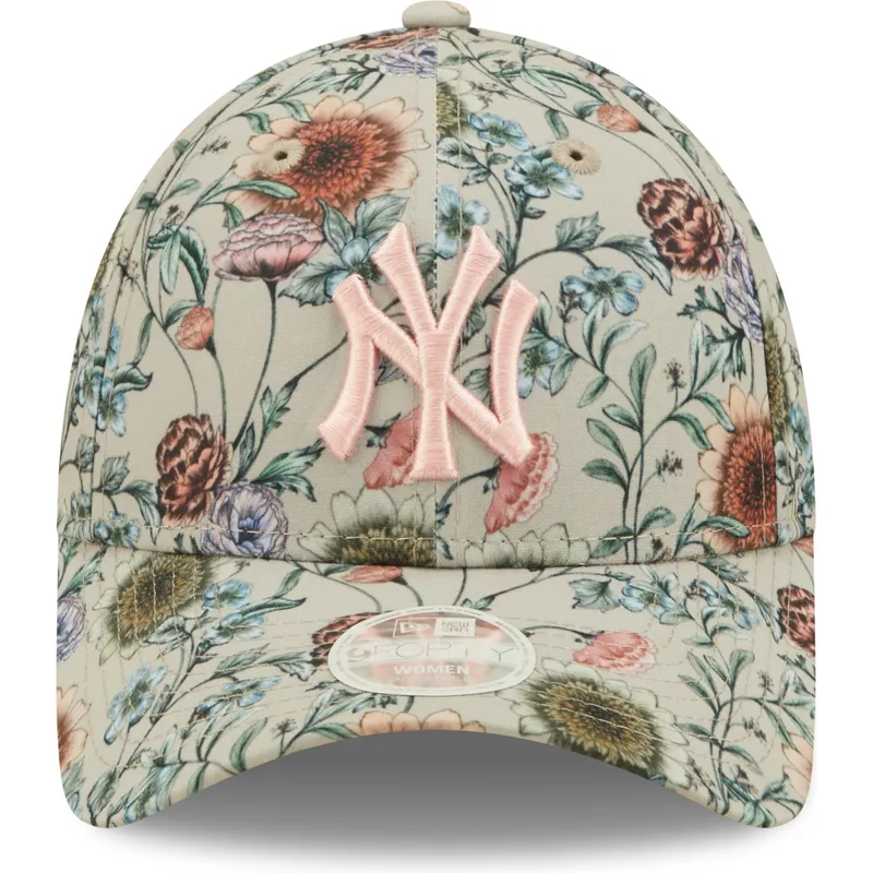 mutzen-gebogen-beige-verstellbares-band-9forty-all-over-print-floral-der-new-york-yankees-mlb-von-new-era