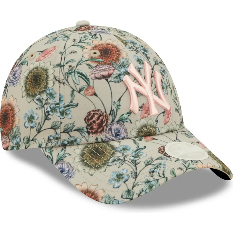 mutzen-gebogen-beige-verstellbares-band-9forty-all-over-print-floral-der-new-york-yankees-mlb-von-new-era