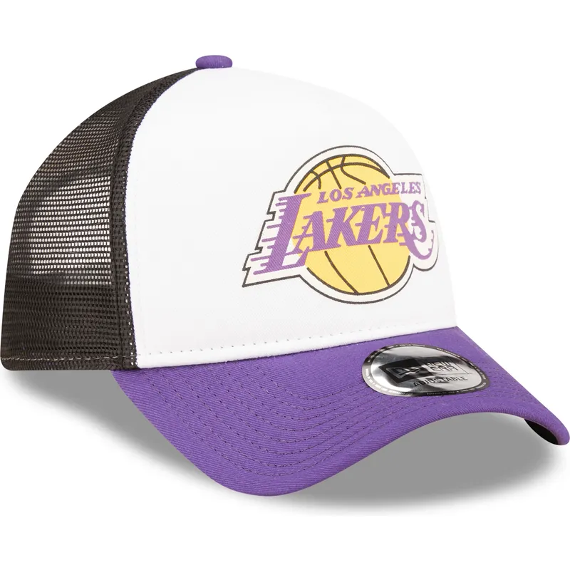weisse-schwarze-und-violette-trucker-kappe-a-frame-team-colour-der-los-angeles-lakers-nba-von-new-era