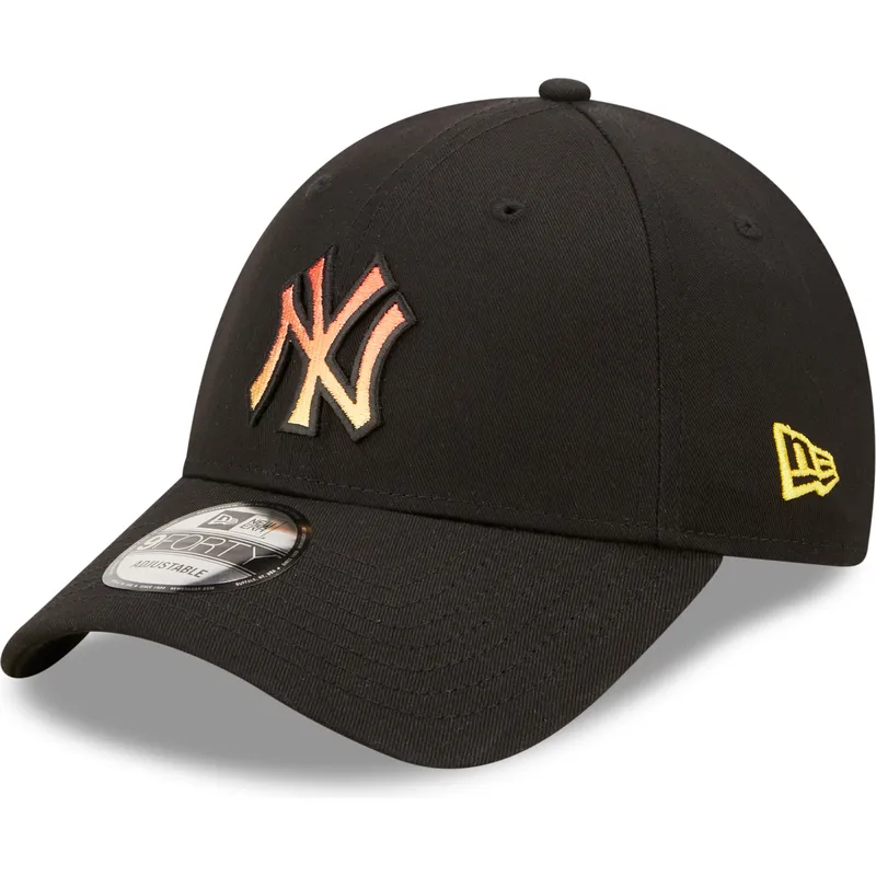 New Era Curved Brim Orange Logo 9FORTY Gradient Infill New York Yankees MLB Black Adjustable Cap Caphunters