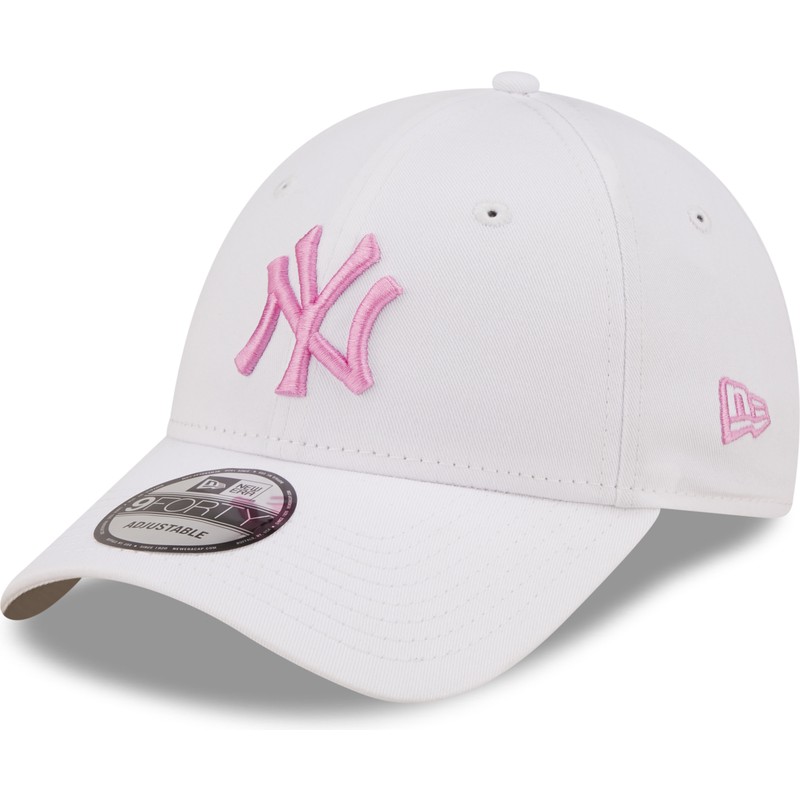 new-era-curved-brim-pink-logo-9forty-league-essential-new-york-yankees-mlb-white-adjustable-cap