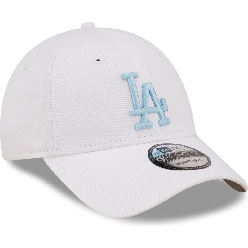 new-era-curved-brim-blue-logo-9forty-league-essential-los-angeles-dodgers-mlb-white-adjustable-cap