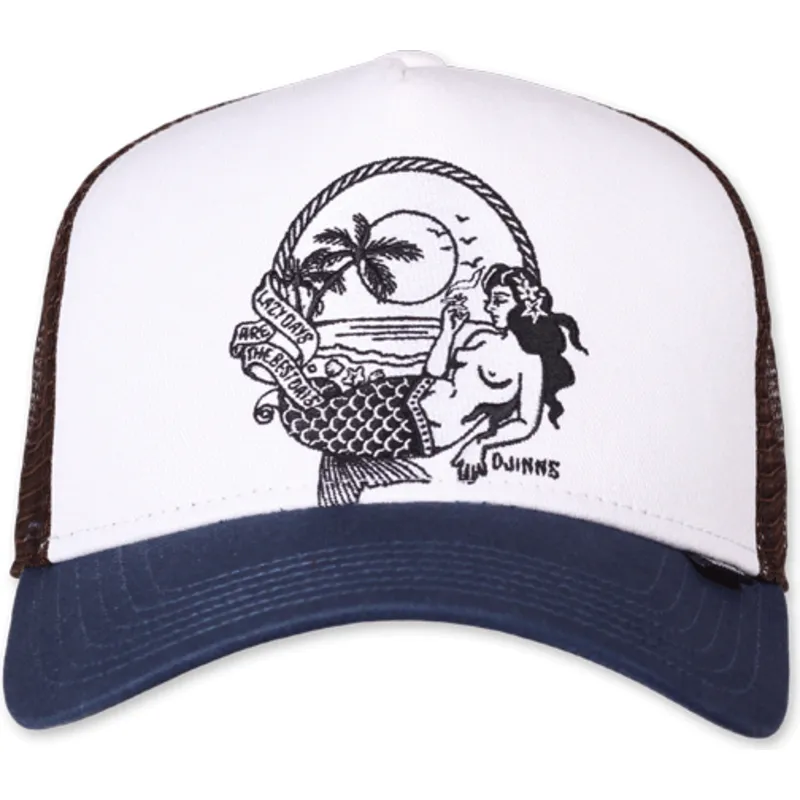 weisse-braune-und-blaue-trucker-kappe-lazy-mermaid-hft-lazy-days-are-the-best-days-von-djinns