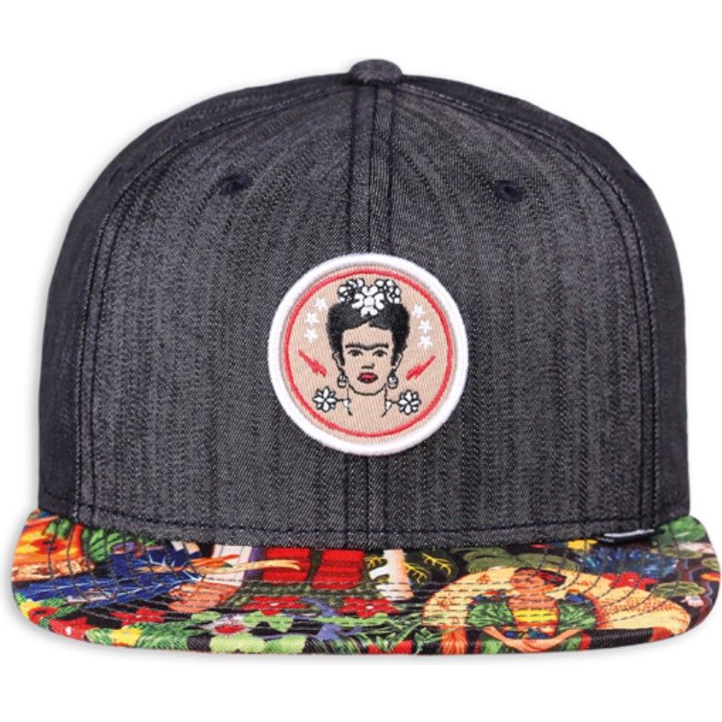djinns-flat-brim-frida-kahlo-linen-rev-black-snapback-cap