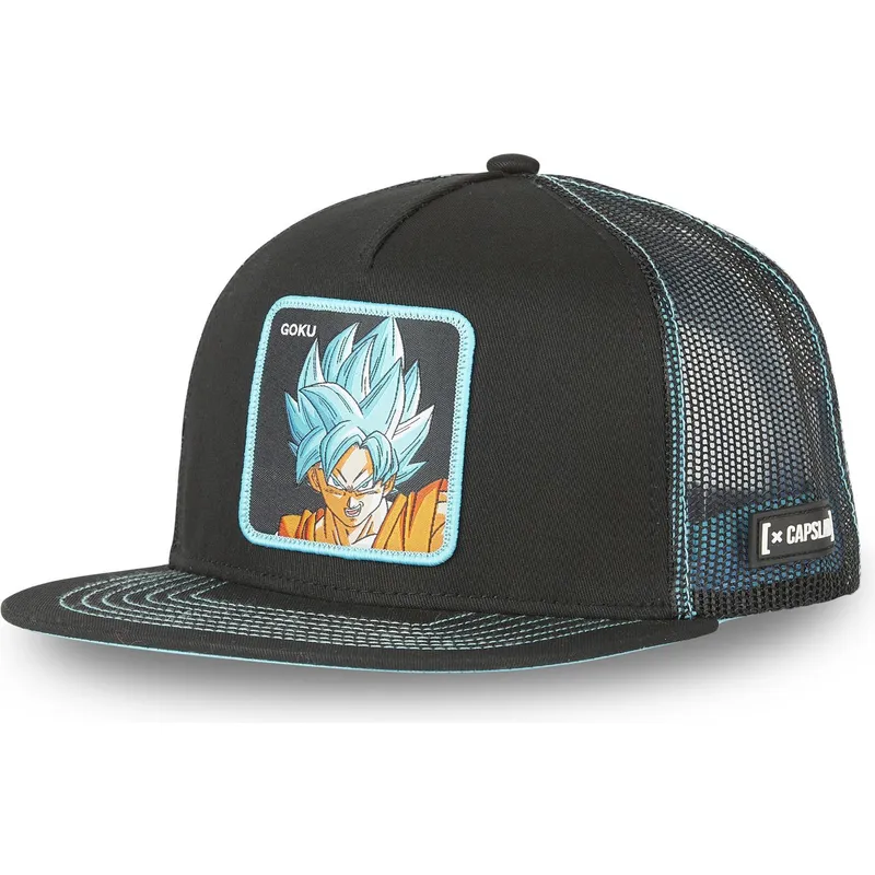 schwarze-und-blaue-trucker-flatcap-son-goku-super-saiyan-blue-sa1-dragon-ball-von-capslab