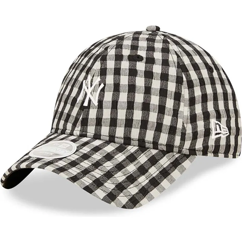 mutzen-gebogen-schwarz-verstellbares-band-9twenty-gingham-der-new-york-yankees-mlb-von-new-era