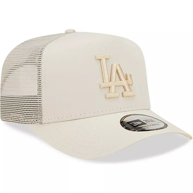 new-era-a-frame-tech-ripstop-los-angeles-dodgers-mlb-beige-trucker-hat-with-beige-logo