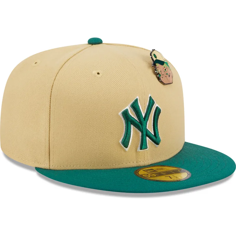 flache-beige-und-grune-anliegende-kappe-59fifty-the-elements-earth-pin-der-new-york-yankees-mlb-von-new-era