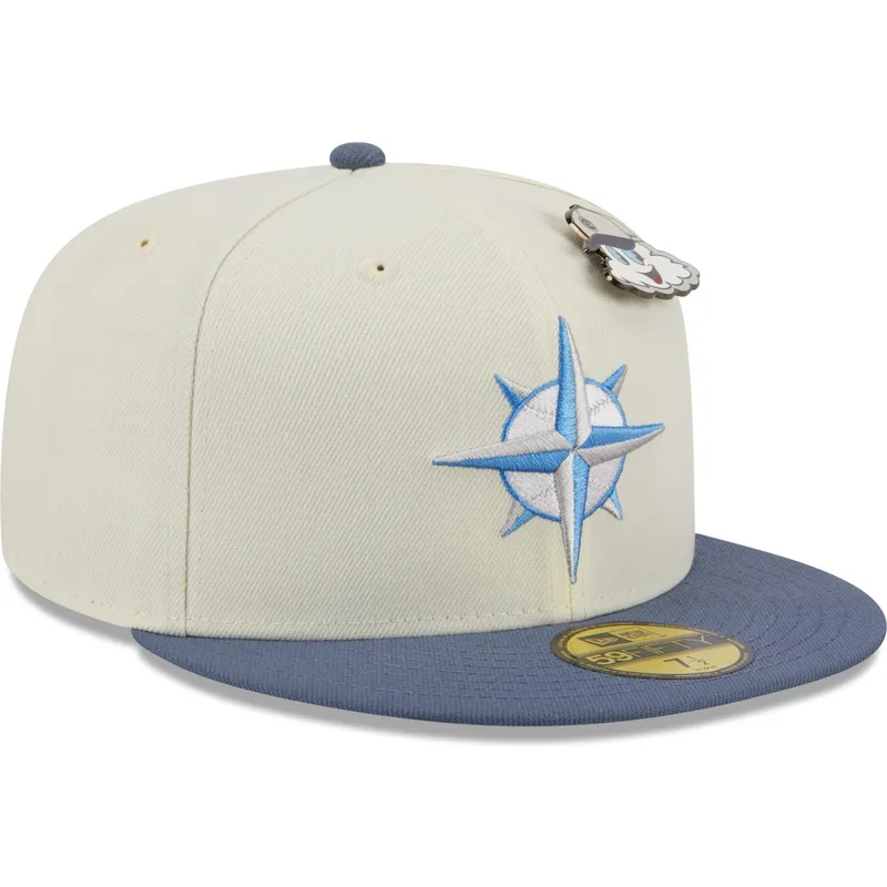 graue-und-blaue-anliegende-flat-cap-59fifty-the-elements-air-pin-der-seattle-mariners-mlb-von-new-era
