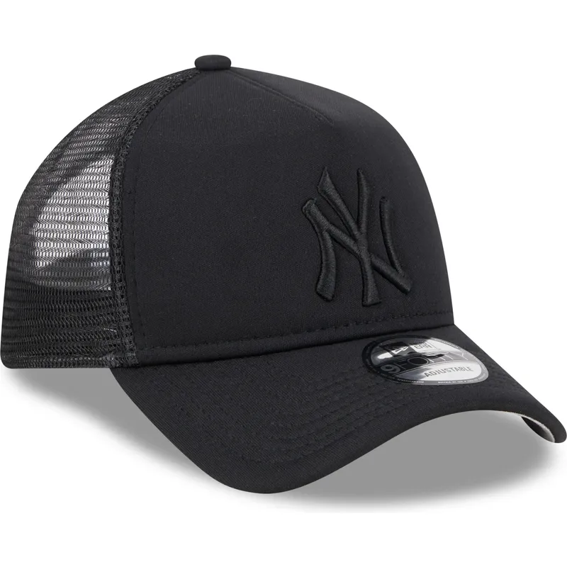 schwarze-trucker-kappe-mit-schwarzem-logo-9forty-a-frame-all-day-trucker-der-new-york-yankees-mlb-von-new-era