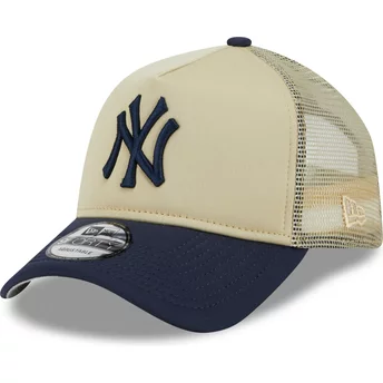 New Era 9FORTY A Frame All Day Trucker New York Yankees MLB Beige and Navy Blue Trucker Hat
